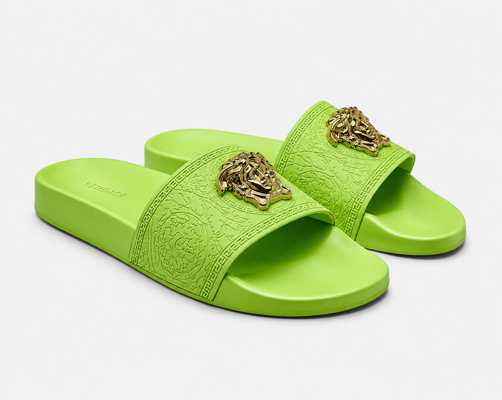 Versace Palazzo Medusa Pool Slides Neon Green Rubber Sandals EU 39.5 NIB